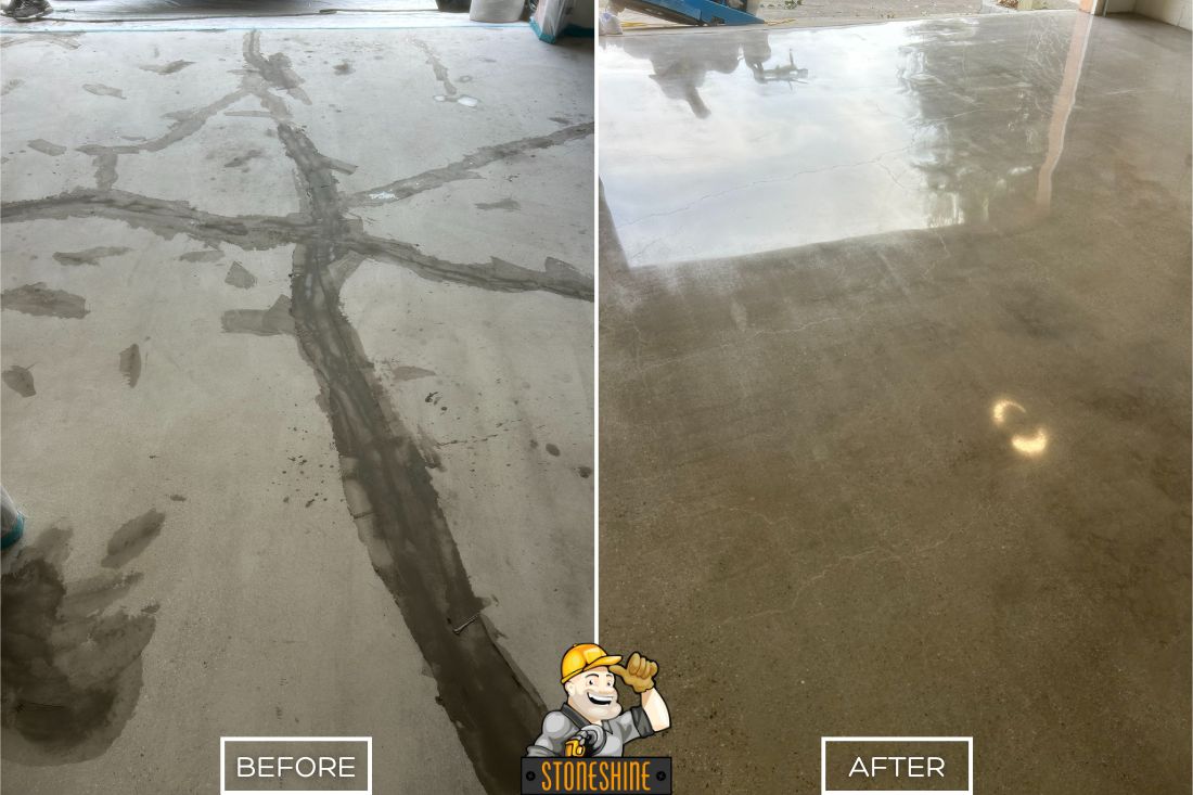 StoneShine transformed this Mission Viejo garage floor from cracked and uneven to sleek and polished. The refined finish offers a low-maintenance, easy-to-clean surface with a modern look.