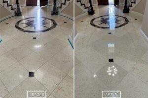 Limestone floor restoration project in Los Angeles.