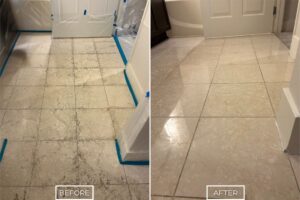 Marble bathroom floor restoration project in Los Angeles.