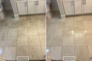 Marble bathroom floor restoration project in Palm Desert.