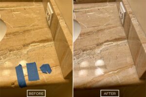Marble countertop crack repair project in Trabuco Canyon.