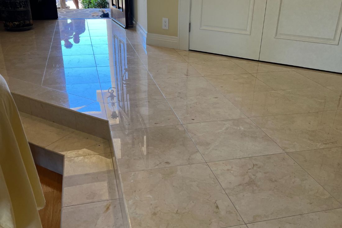 StoneShine revitalized this Los Angeles home's marble entryway with expert polishing. The once dull floor now gleams with a smooth, polished finish that brightens the entire space.