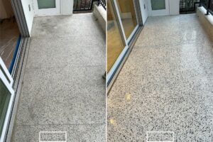 Terrazzo floor refinishing project in Laguna Beach.