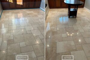 Travertine floor polishing project in Newport Beach.