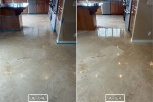 Travertine floor polishing project in Brea