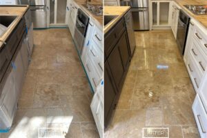 Travertine floor restoration project in Irvine.