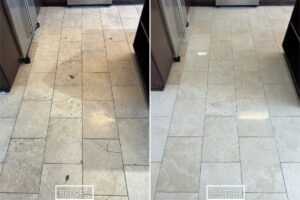 Travertine floor restoration project in Laguan Beach