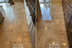 Travertine floor restoration project in Lake Forest.