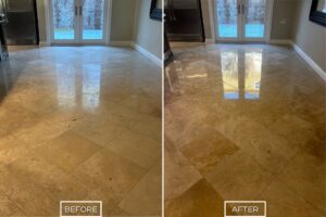 Travertine floor restoration project in Rancho Mirage.