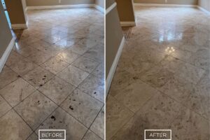 Travertine hole repair project in Los Angeles.