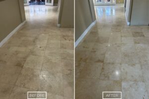 Travertine repair restoration project in Laguna Beach.