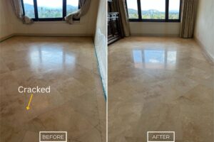 Travertine repair restoration project in Lake Forest.