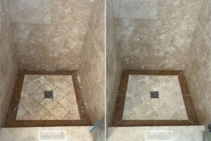 Travertine shower restoration project in Los Angeles