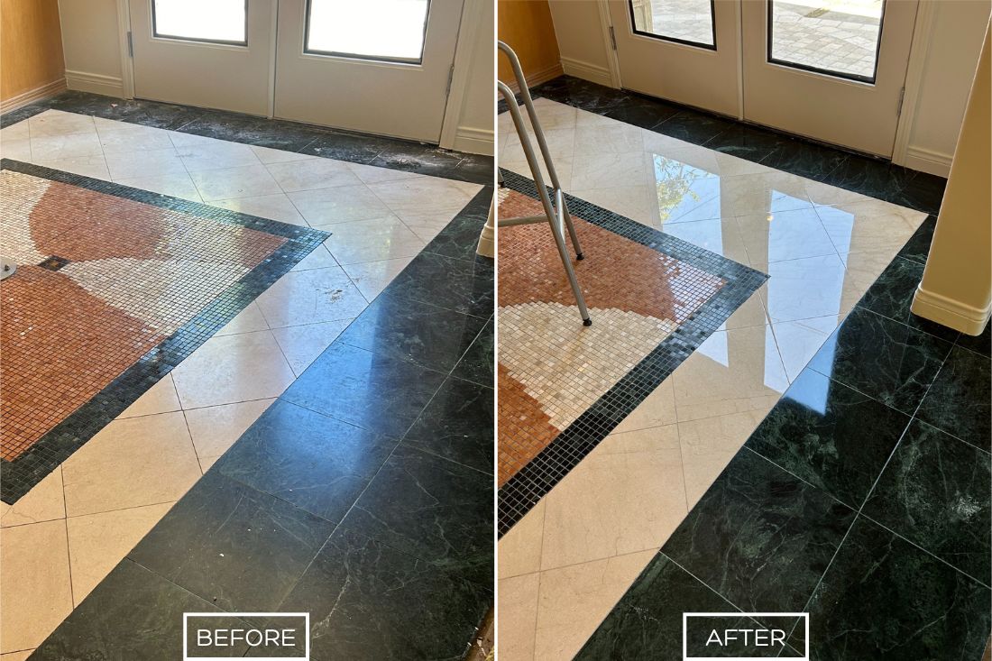 Before and after of marble polishing project