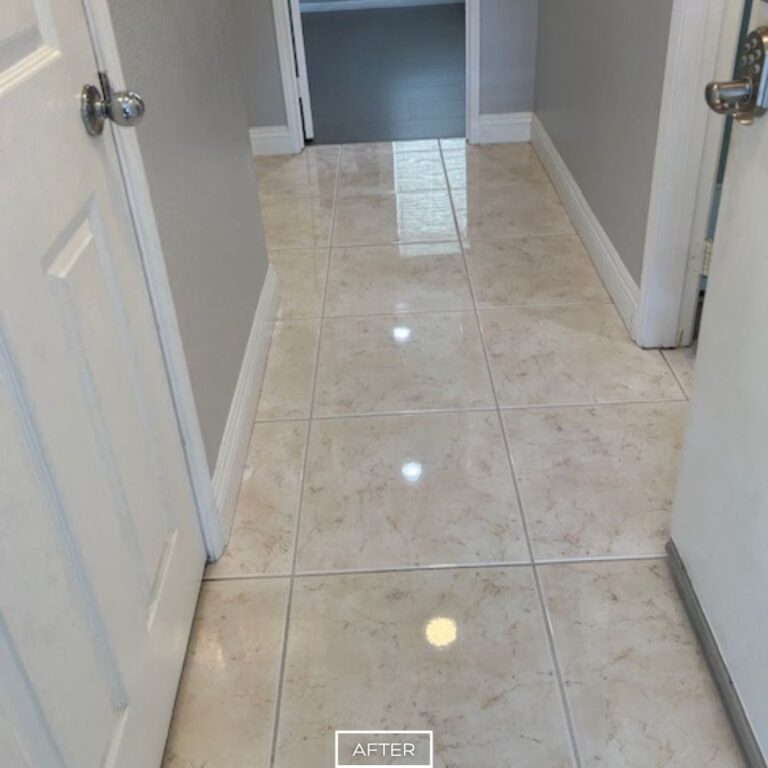 Polished marble tiles with bright surface and improved clarity after restoration in Orange