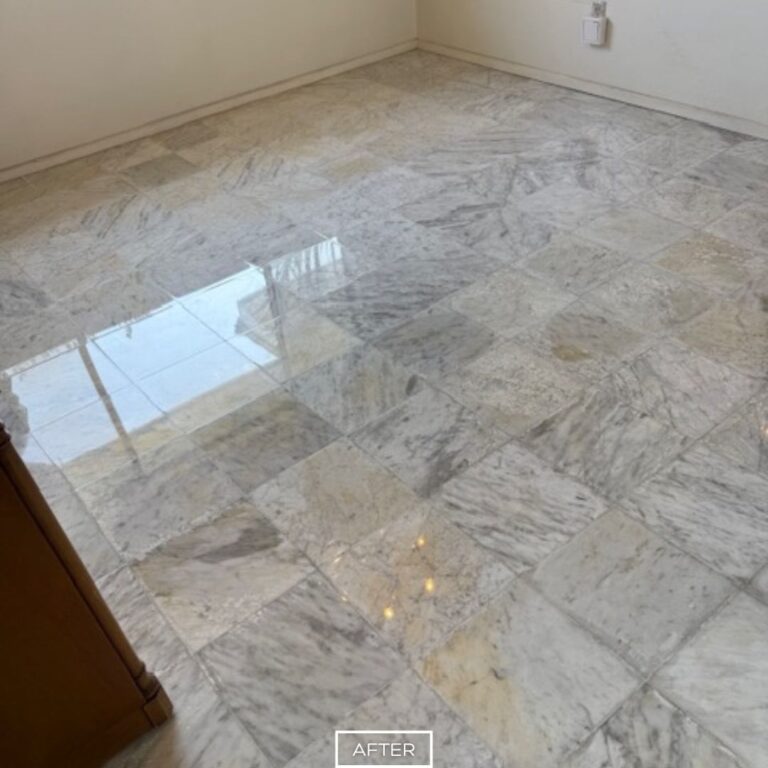 Polished marble flooring with glossy finish and clean surface after restoration in Seal Beach