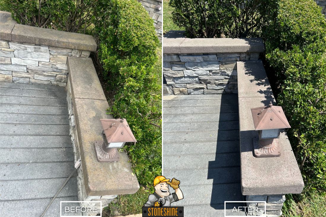 Cleaning of concrete wall cap in Lake Forest