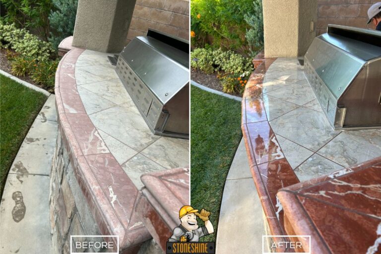 Before and after of marble countertop restoration in Placentia