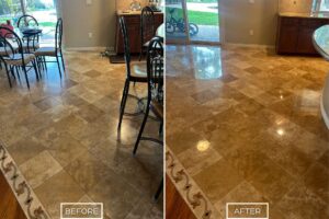 StoneShine travertine floor polishing project in Laguna Beach