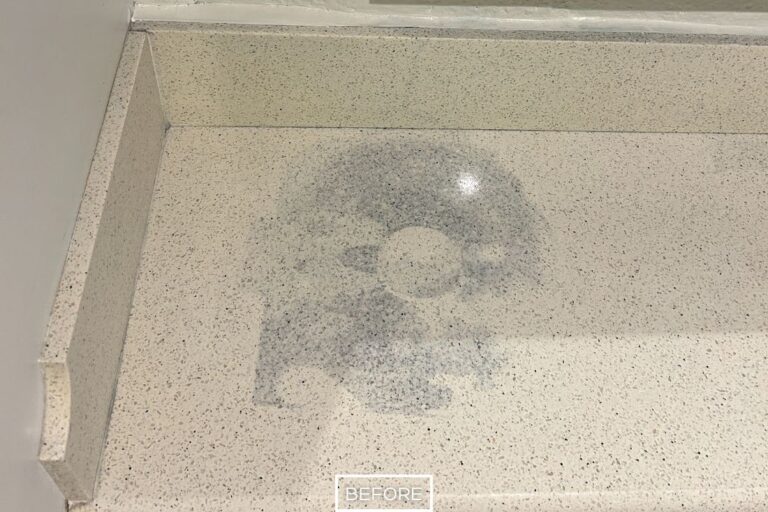 Before quartz restoration in Los Angeles showing the stains