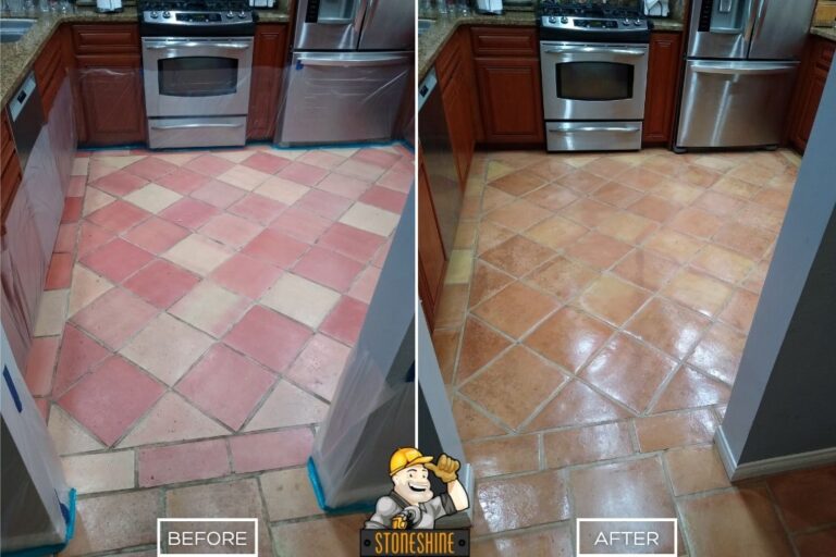 Saltillo cleaning and sealing of floor in the kitchen of a home in Corona