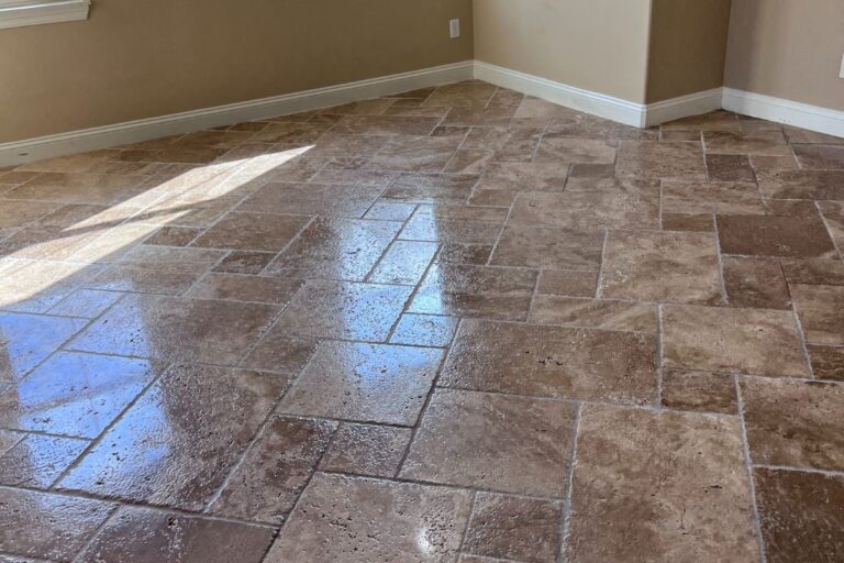 After travertine floor polishing in San Juan Capistrano