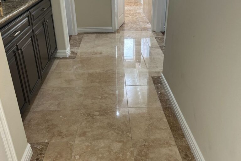 Appearance of travertine floor in the hallway after StoneShine restoration
