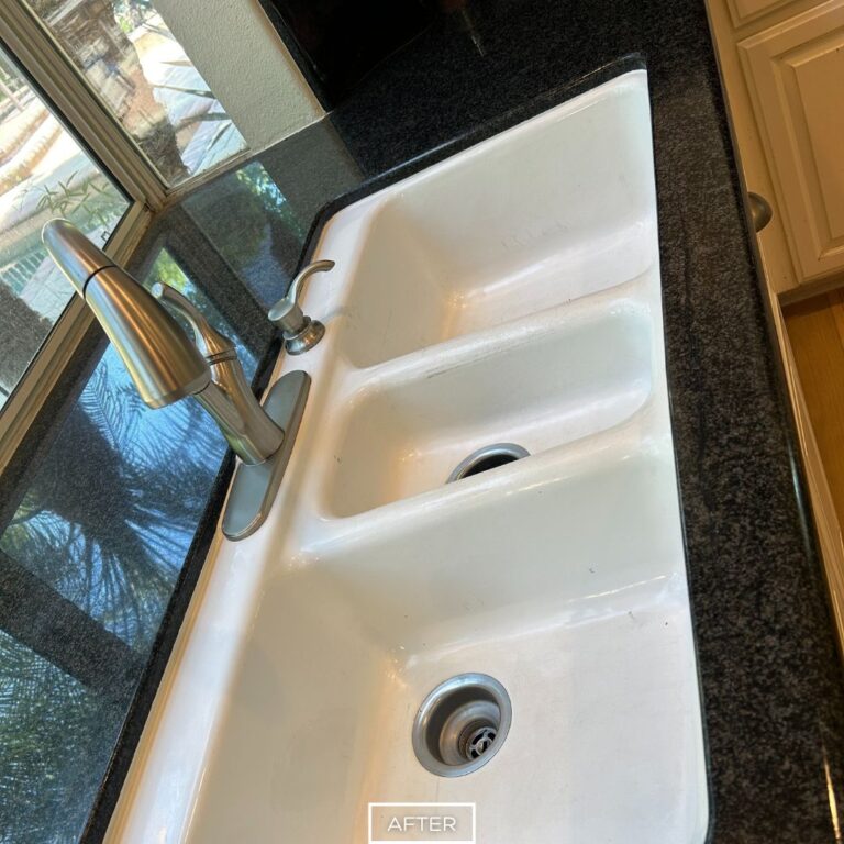 Granite countertop in Villa Park fully restored after crack repair, showing polished seamless surface blending with natural stone.