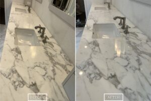Marble bathroom restoration project in Los Angeles