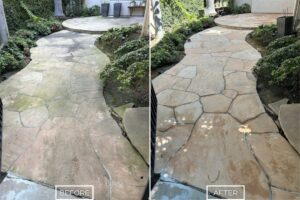 Flagstone cleaning and sealing project in Newport Beach