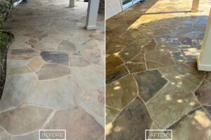Flagstone cleaning and sealing project in Yorba Linda