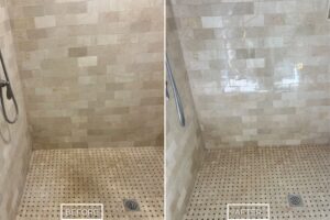 Marble shower restoration project in Brea