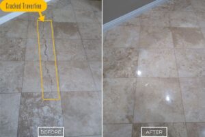 Travertine crack repair project in Diamond bar