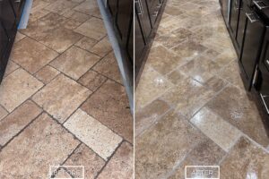 Travertine floor polishing project in San Juan Capistrano