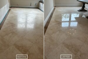 Travertine floor restoration project in Laguna Hills