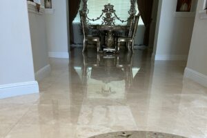 Travertine floor restoration project in Newport Beach