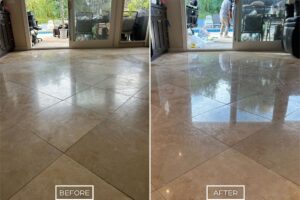 Travertine floor restoration project in Palos Verdes Estates