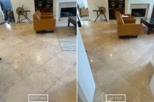 Travertine floor restoration project in Rancho Santa Margarita