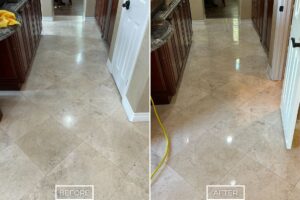 Travertine floor restoration project in San Clemente