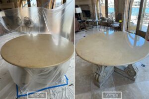Travertine table refinishing project in Los Angeles