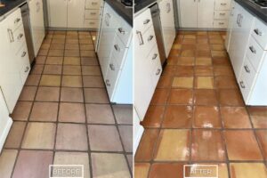 Saltillo tile stripping, cleaning and sealing project in Rancho Mirage