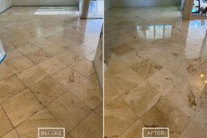 Travertine floor restoration project in Laguna Beach