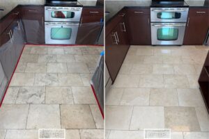 Travertine floor restoration project in Laguna Niguel
