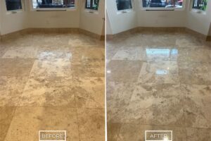 Travertine floor restoration project in West Hollywood