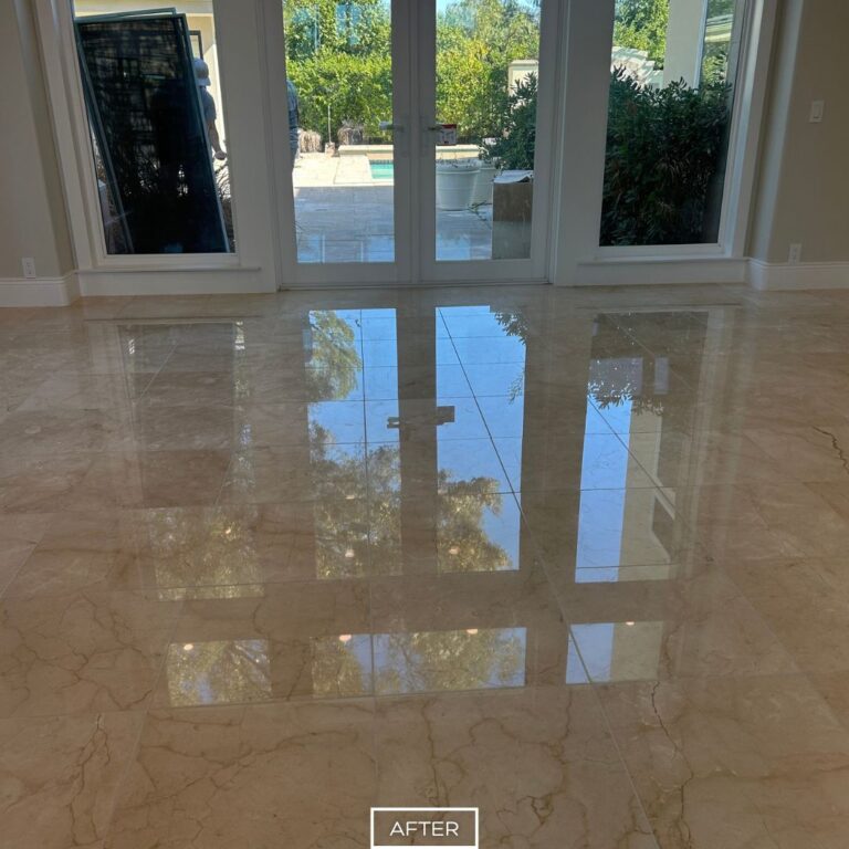 After marble floor polishing in Irvine with high gloss reflective finish