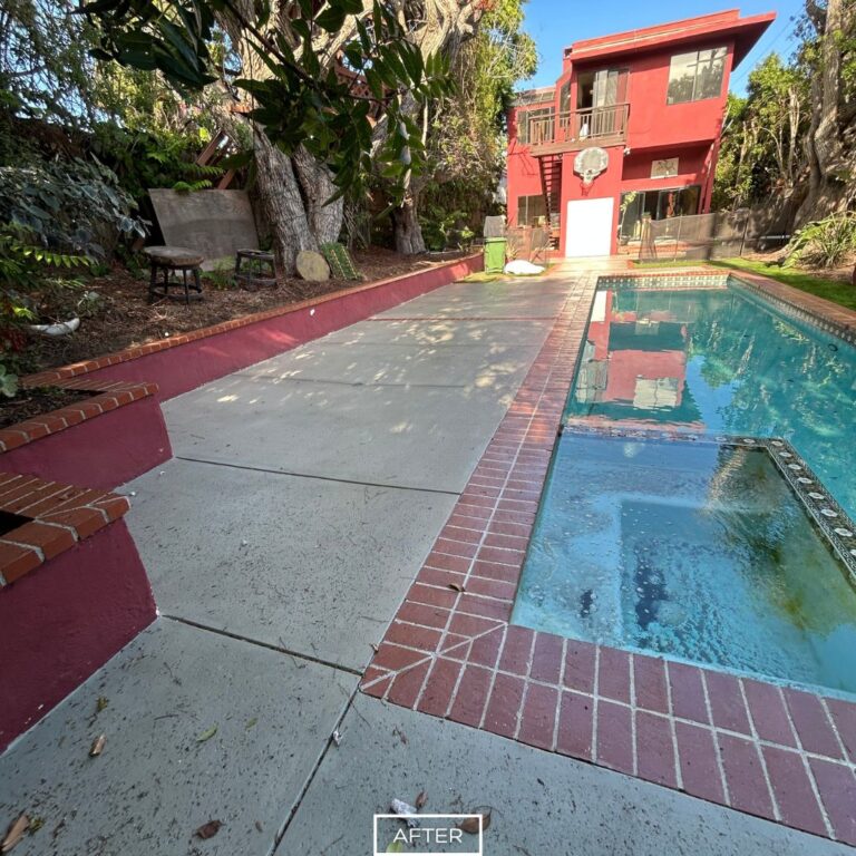 Completed pool deck resurfacing in Manhattan Beach with consistent and restored surface