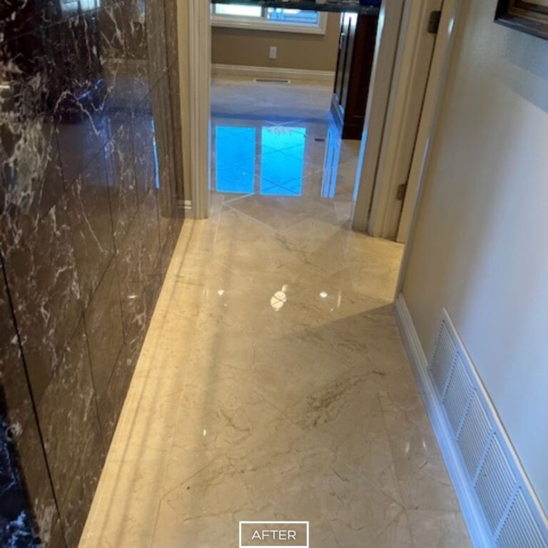 Marble hallway floor in Palm Springs after restoration with smooth glossy finish