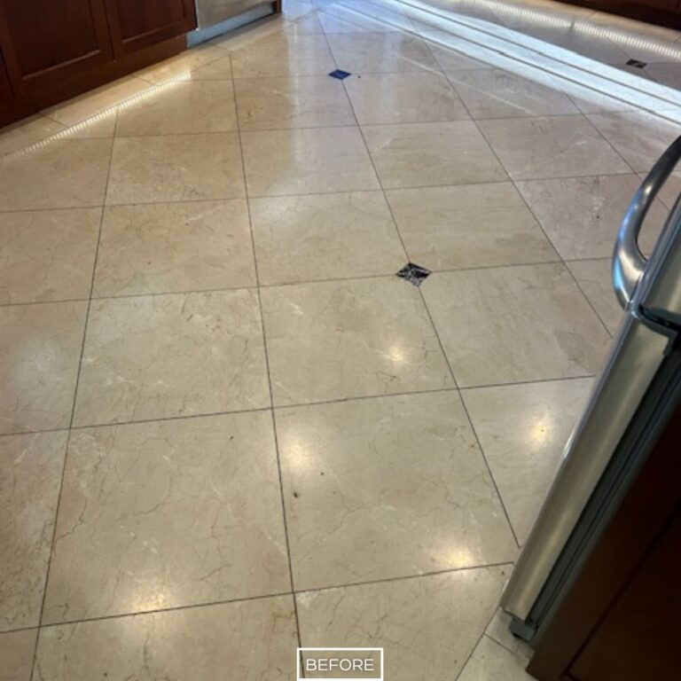 Before marble floor restoration in Palm Springs showing dull tiles and surface wear